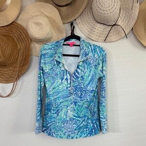 Lilly Pulitzer Hey Hey Soliel Popover Skipper in Blue Haven, SPF 50+, Size Small
